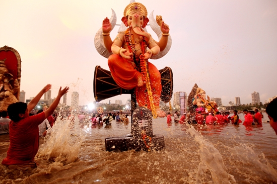 In the year 2010, in Vishakhapatnam, two Ganpati Idols measuring at 76ft were doused with hoses as it was too big to be immersed during the Visarjan time